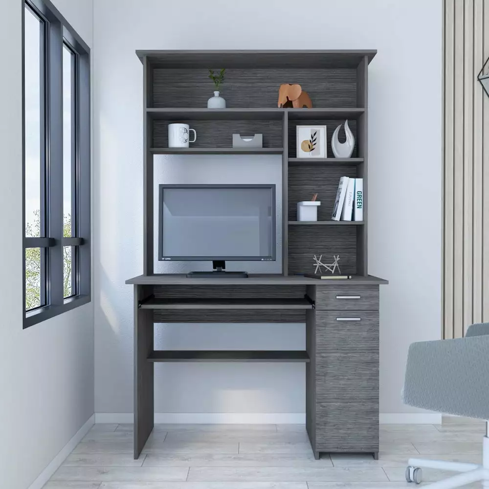 Treevol Furniture Computer Desk Acequia 70.8'' Height Multiple Shelves Smokey Oak - Tall Office Desk