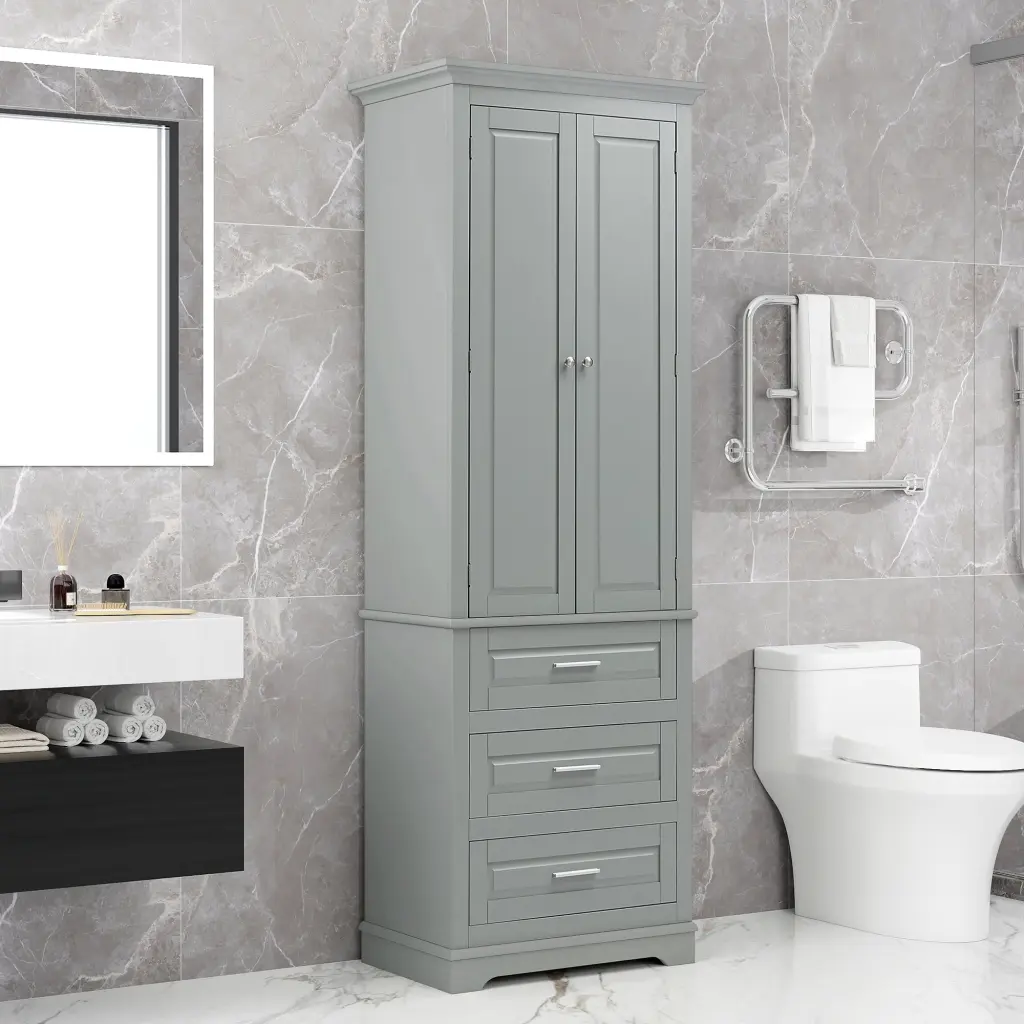 Tall Storage Cabinet Three Drawers Bathroom Office Grey Storage Unit rnb