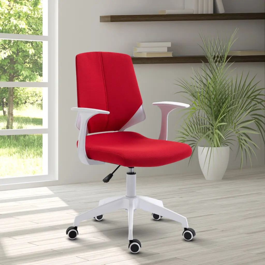 Techni Mobili Height Adjustable Mid Back Office Chair Red Fabric Ergonomic Chair technimobili
