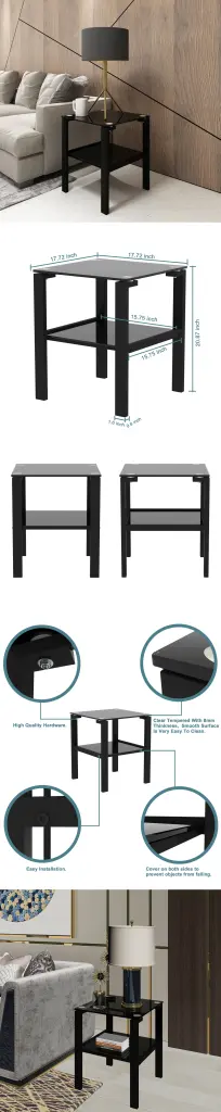 Set 2 Glass Two Layer Tea Table Small Round Table Bedroom Corner Table jws-w241