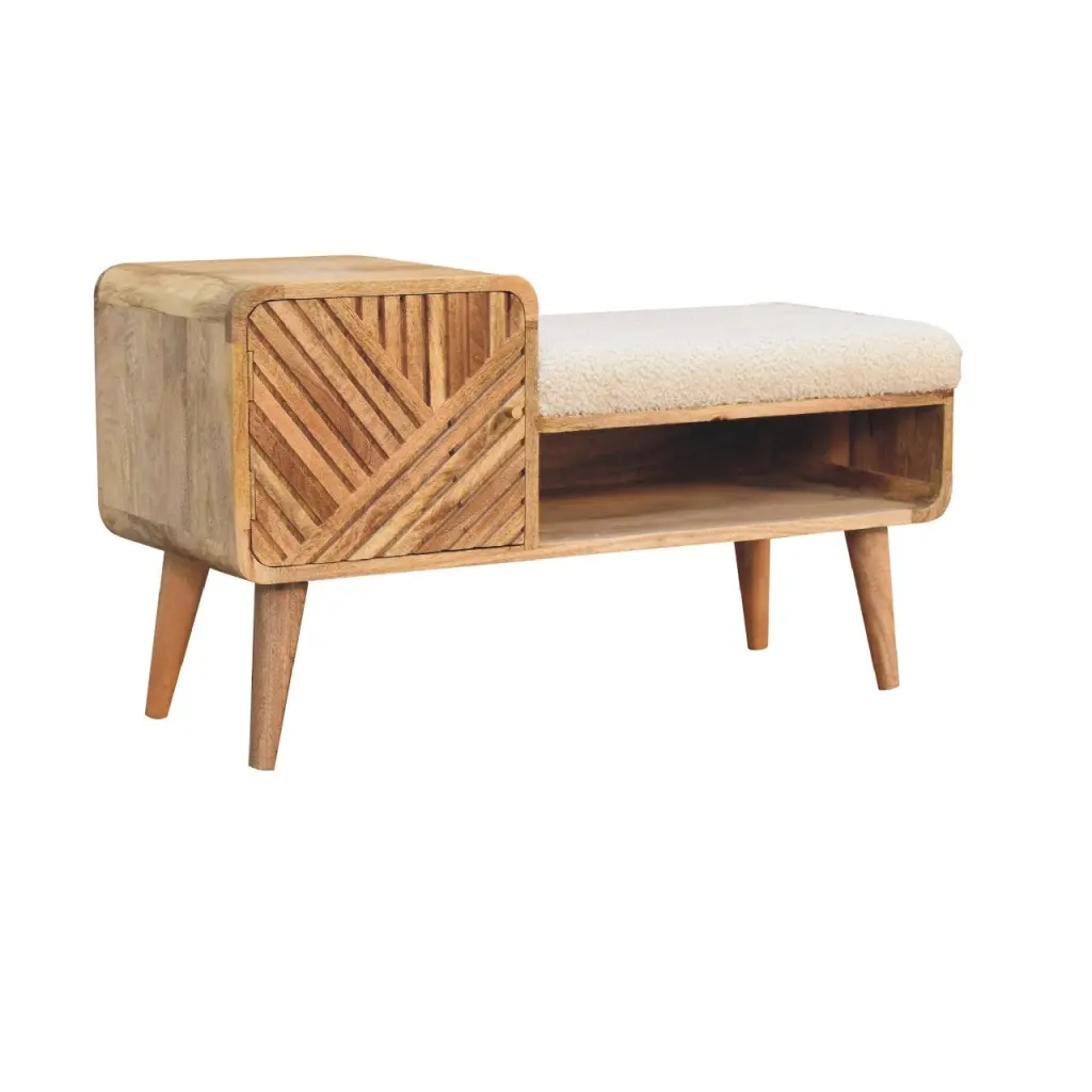 Boucle Carved Telephone Table Oak Foam and Wood Fabric Design artisan furniture