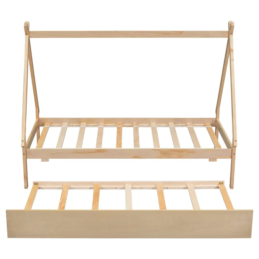 Twin Size Tent Floor Bed Teepee Bed Trundle Natural inspirit