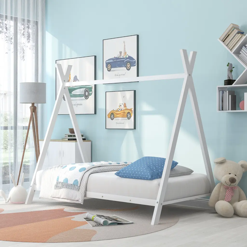 Houtilize Bed Tent Bed Frame Twin Size Metal Floor Play Houtilize Bed Slats lucky furniture