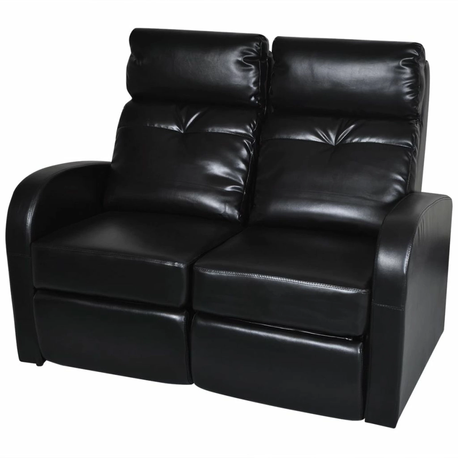 Ametoys 2-Seater Home Theater Recliner Sofa Black Faux Leather - Comfortable Movie Chair Aibecy