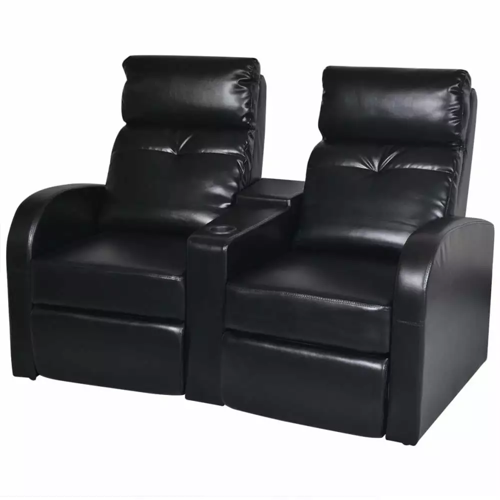 vidaXL 2-Seater Home Theater Recliner Sofa Black Faux Leather Ultimate Comfort