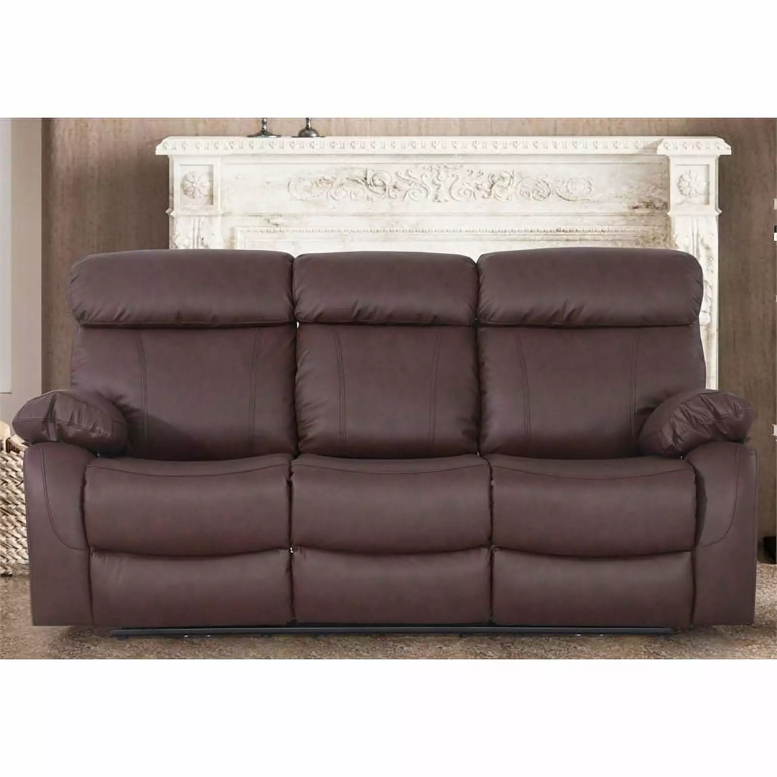 Alexent Power Recliner Sofa Leather 3 Seater Theater Couch Cupholder Brown
