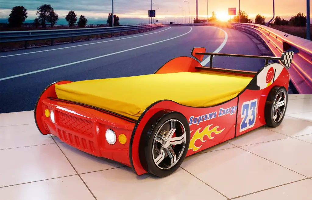 Ultimate Energy Racing Car Bed Kids Red MDF Construction bumpkin-craft.