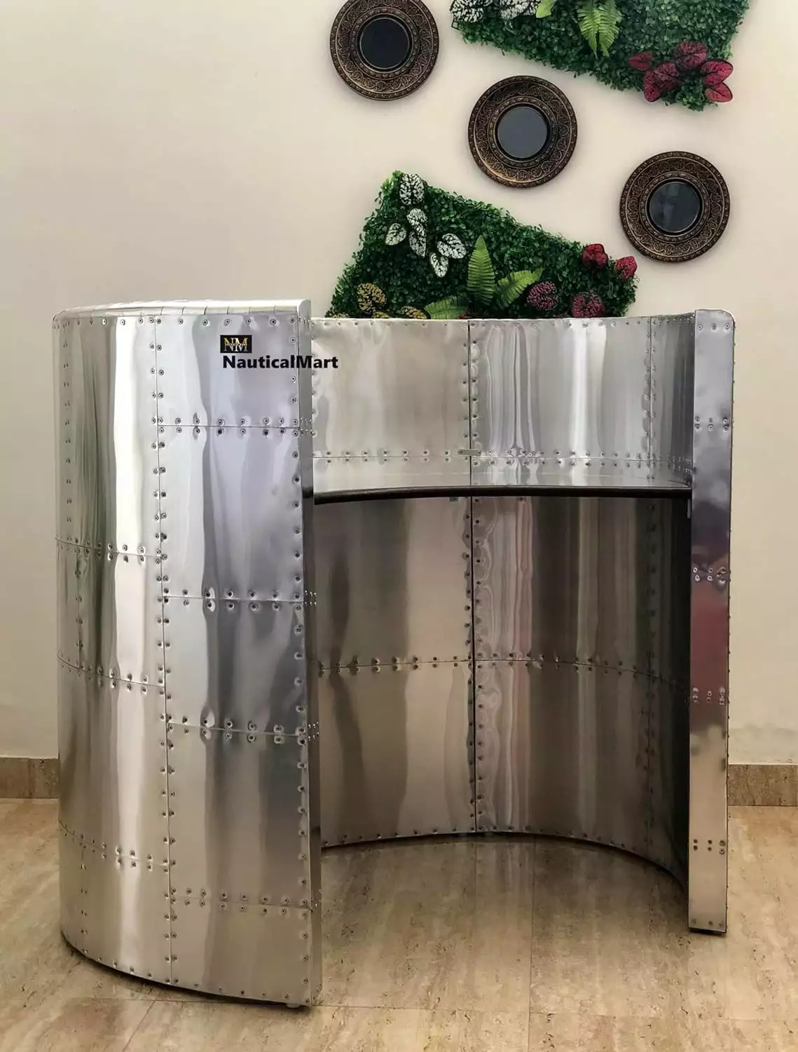 NauticalMart Aviator Cowling Desk Aviator Reception Bar Counter Table Aluminium Furniture Office Decor 48 Inches