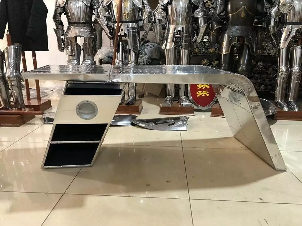 Nautical-Mart Aviator Wing Desk Aluminium Table Aviator Furniture Left 78 Inches NauticalMart