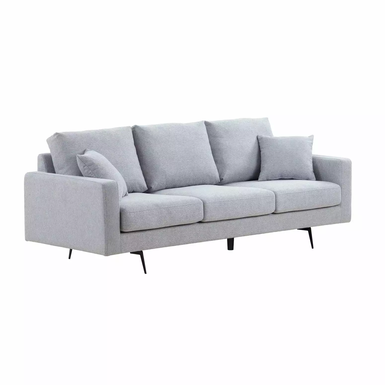 Modern Three Seat Sofa Couch Light Grey Includes 2 Cozy Pillows Sturdy Construction Ponnky