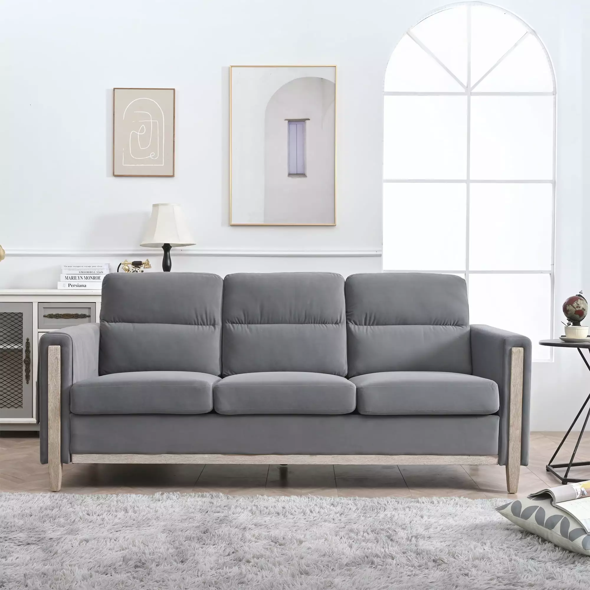 Comfortable Solid Wood Three-Seater Sofa Soft Cushions Durable And Long-Lasting 79.5 Sofa Couch Living Room CNCJ
