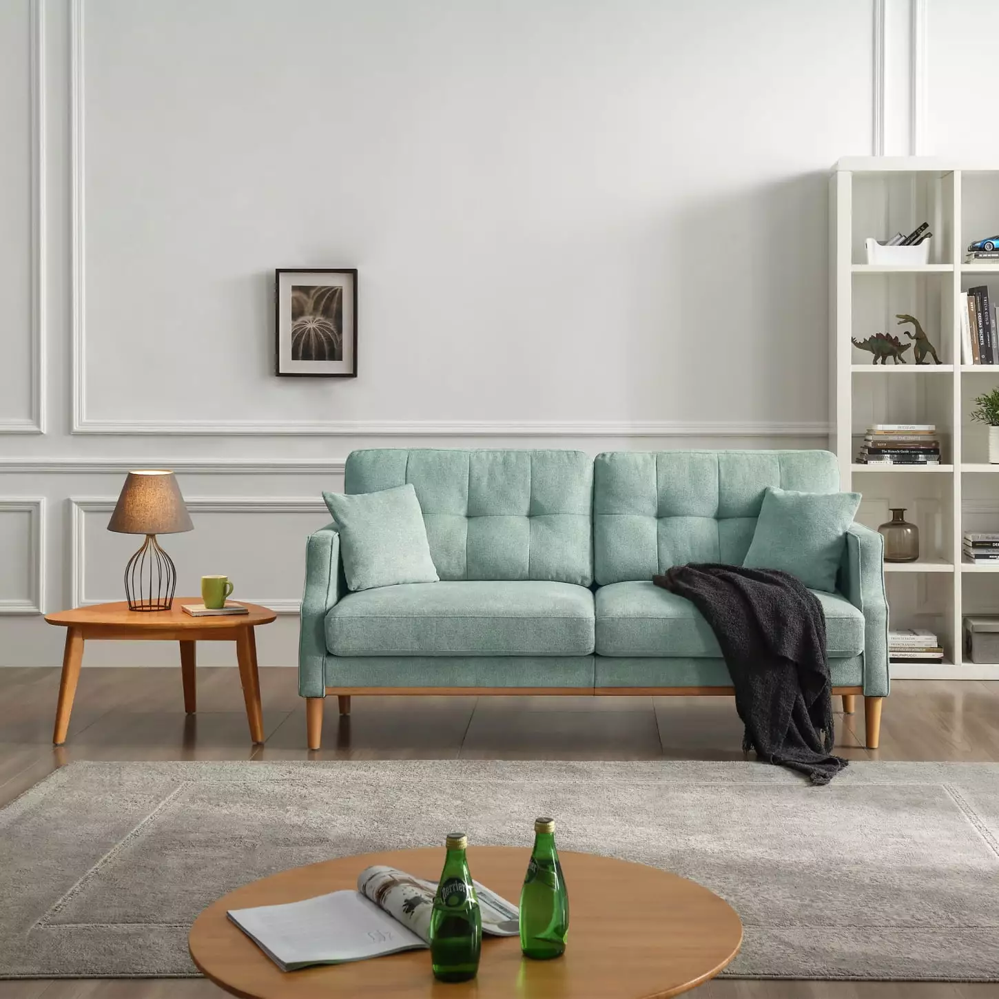 Modern Blue 3-Seater Living Space Sofa Pine Wood Frame Waterproof Fabric USB Port HATNOKIL