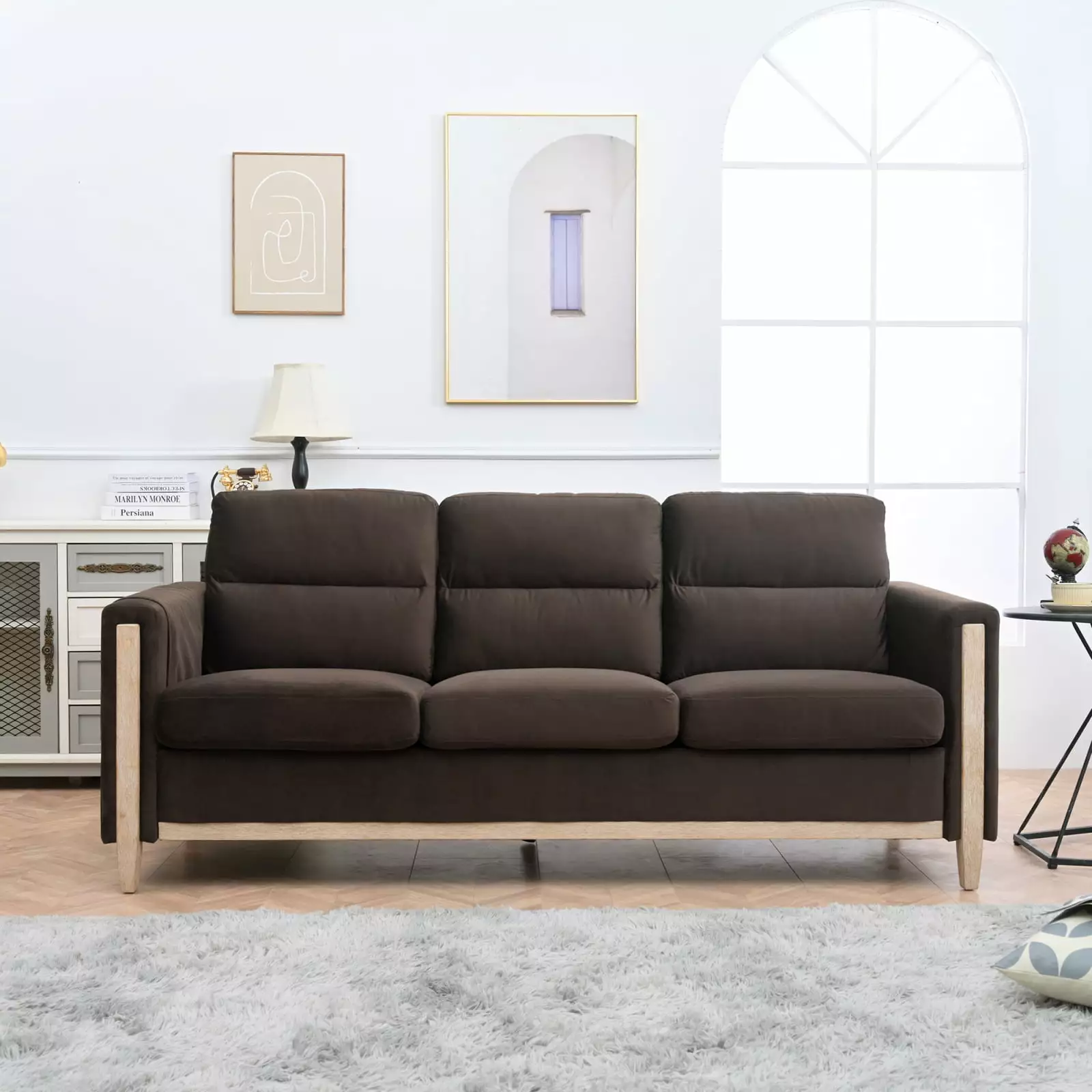 Miekor Furniture Comfortable Solid Wood Three-Seater Sofa Soft Cushions Durable and Long-lasting 79.5 Sofa Couch Living Room