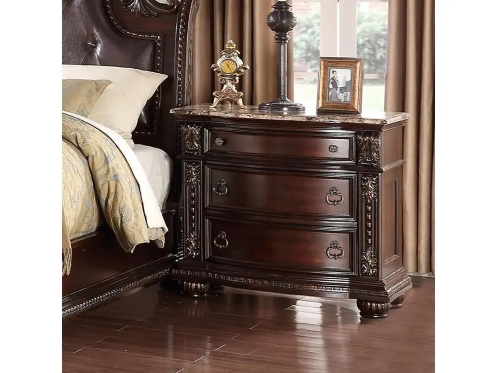 Traditional Style End Table 3 Drawers and Marble Top Nightstand kanepe