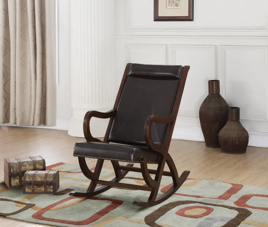 Espresso and Walnut Rocking Chair Nail Head Trim Solid Wood furniture max