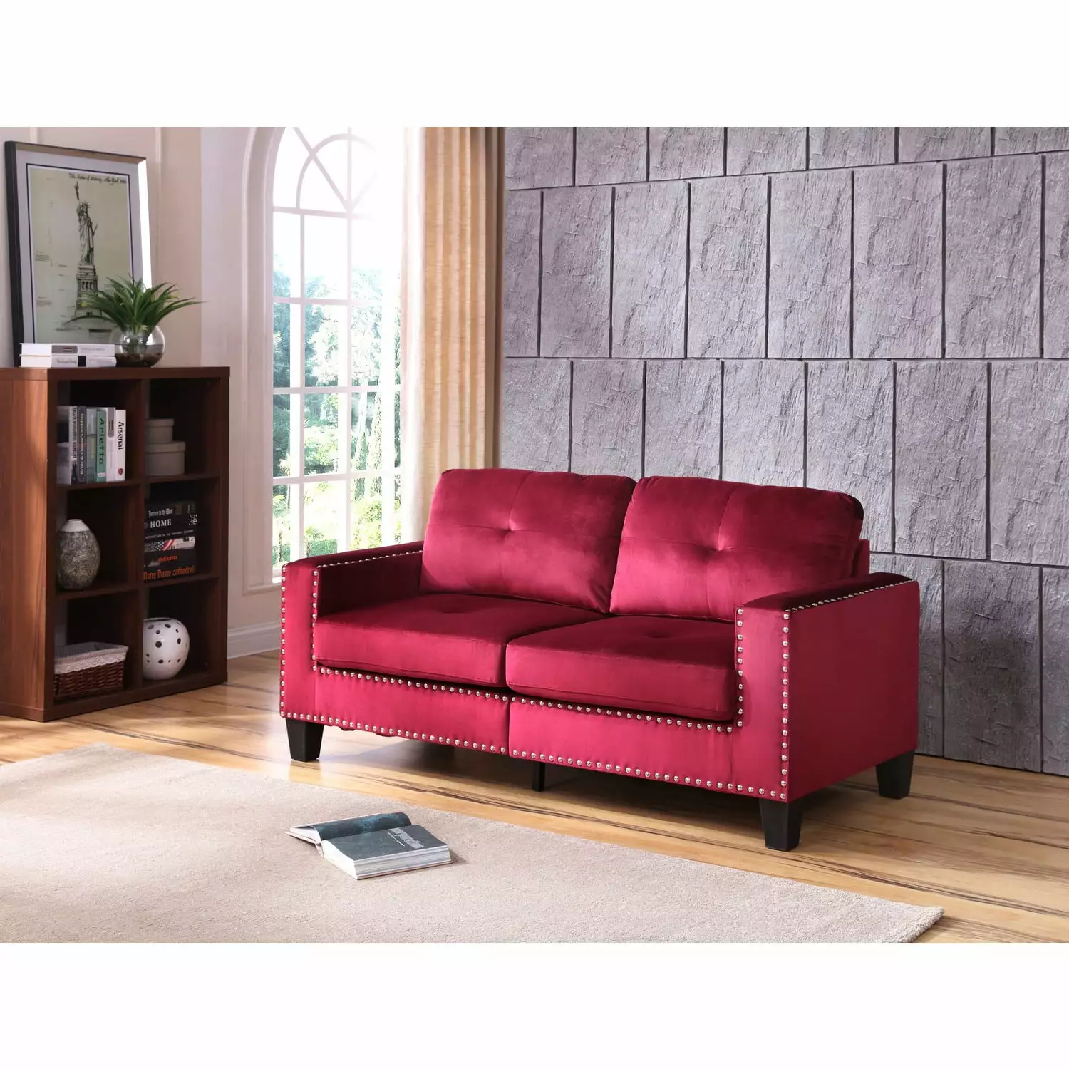 HomeStock Farmhouse Fresh Sofa Burgundy Living Room