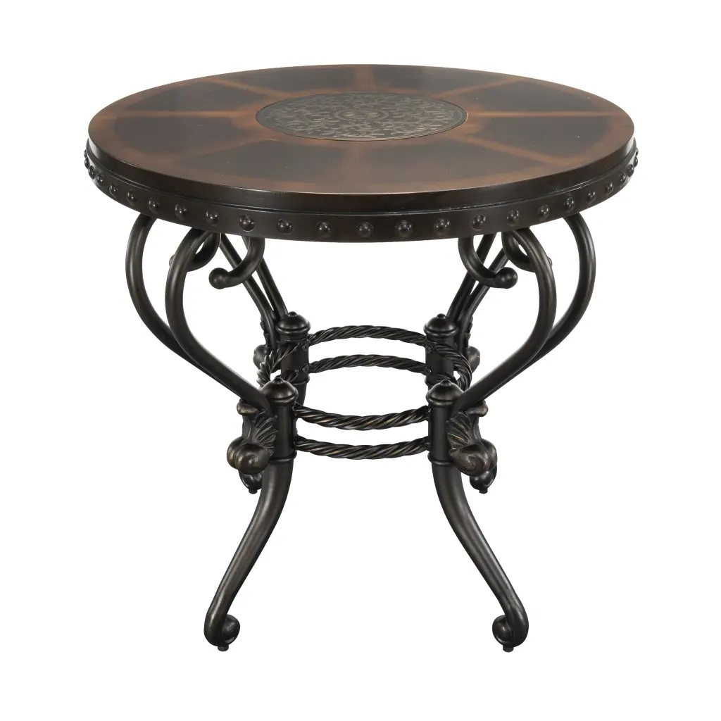 Formal Traditional End Table 1PC Round Decorative Top Curved Metal Base kanepe