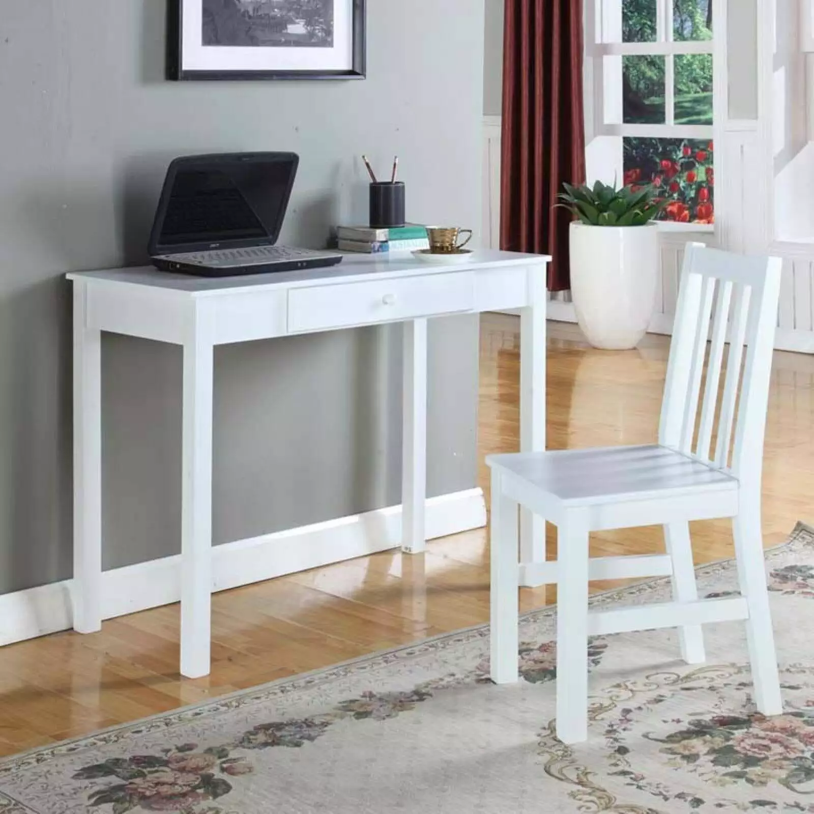 Room Designs White Transitional Rectangle Desk Home Office K&B