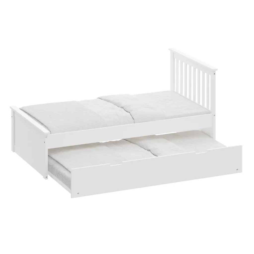 White Twin Trundle Bed Heavy Duty Malibu Solid Wood Bed Frame brazil sustainable solid wood furniture