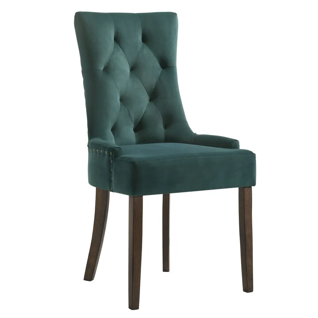 Green Tufted Back Side Chairs Set 2 - Weathered Oak Solid Wood furniture max