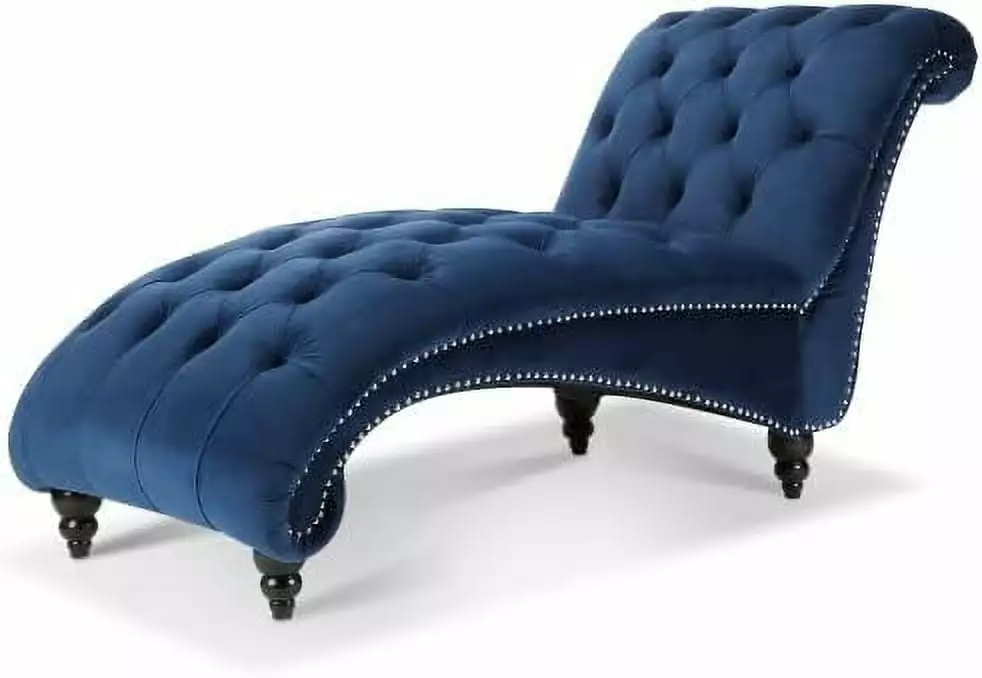 Modern Tufted Recliner Indoor Lounge Armless Chair Comfortable Reading Chair Blue Fabric Yatoro