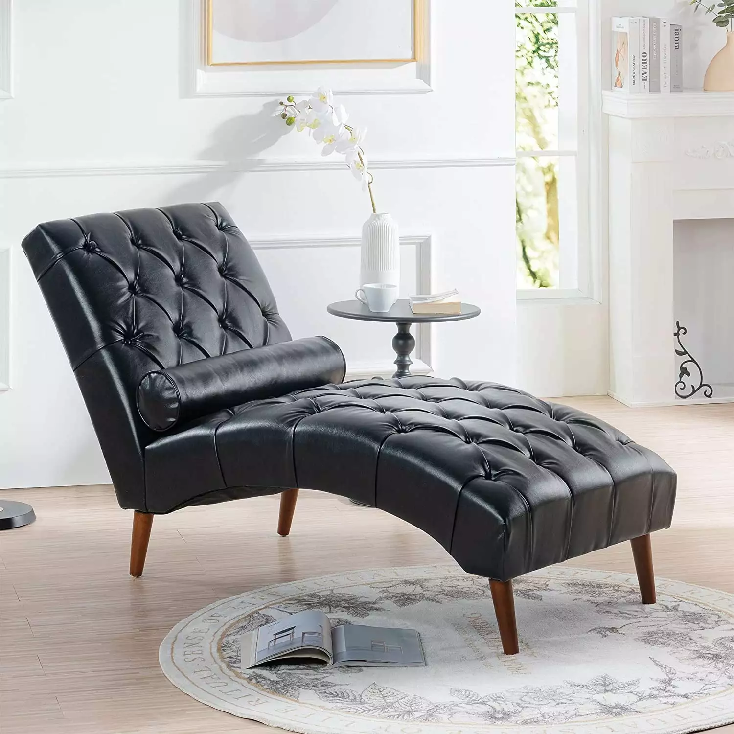 Modern Tufted Recliner Indoor Lounge Armless Chair Comfortable Reading Chair Blue Fabric Yatoro