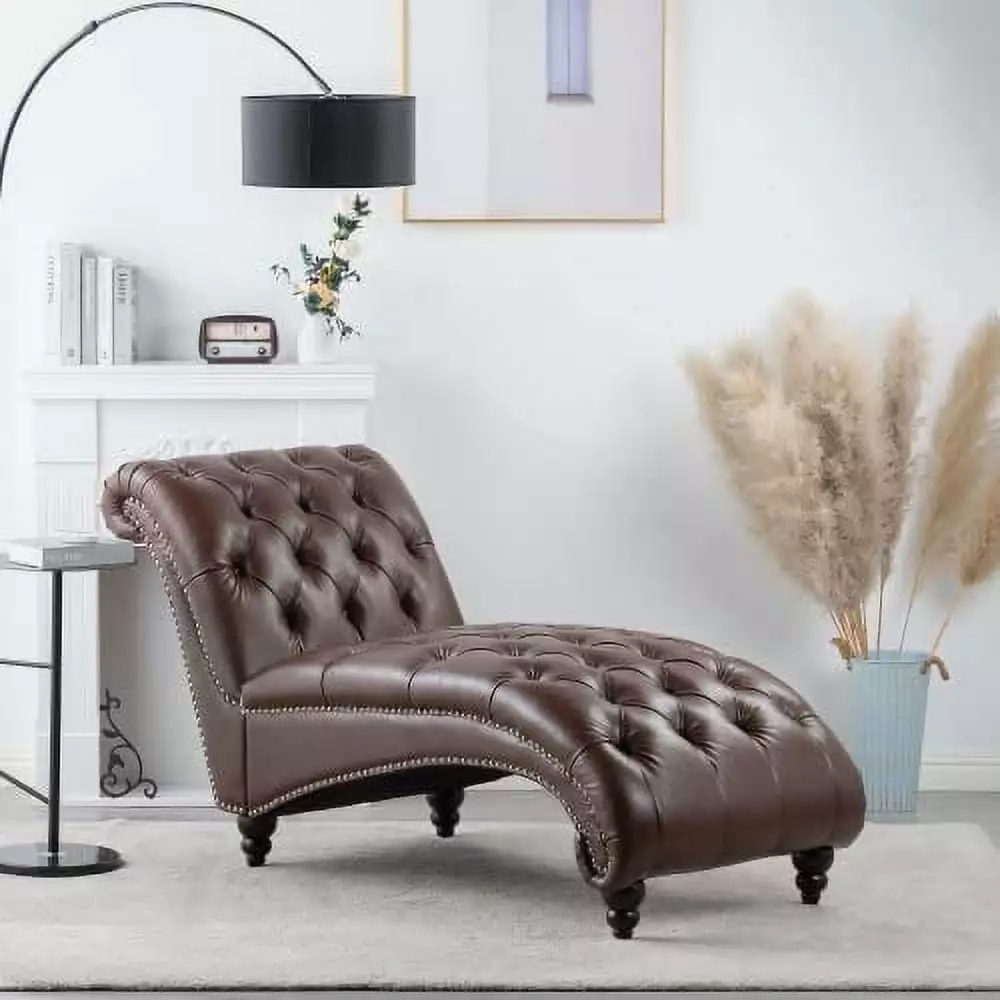 Modern Tufted Recliner Indoor Lounge Armless Chair Comfortable Reading Chair Brown PU Yatoro