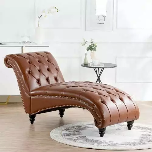 Modern Tufted Recliner Indoor Lounge Armless Chair Comfortable Reading Chair Brown PU Yatoro