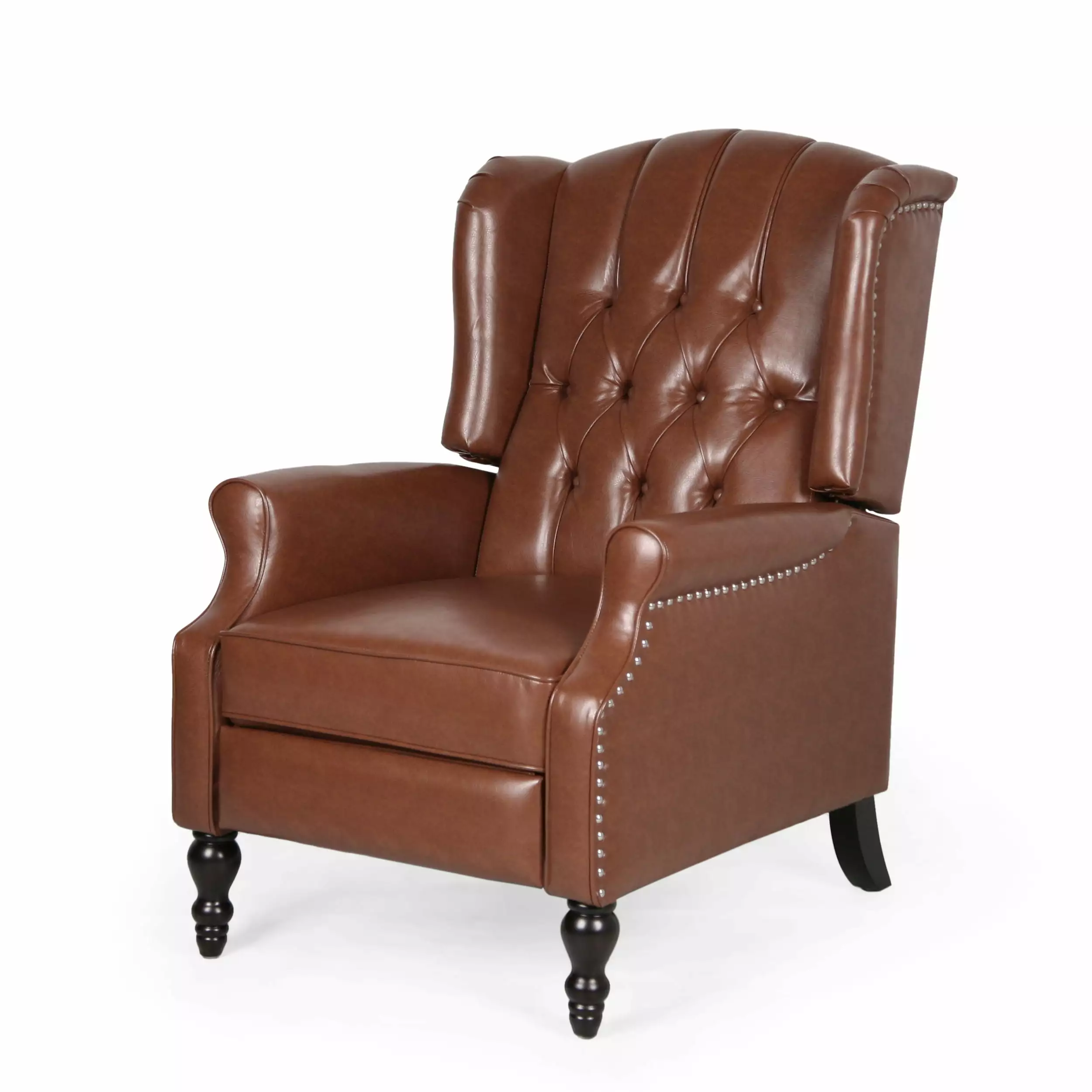 GDF Studio Elizabeth Contemporary Faux Leather Tufted Pushback Recliner Cognac Brown GDFSTUDIO