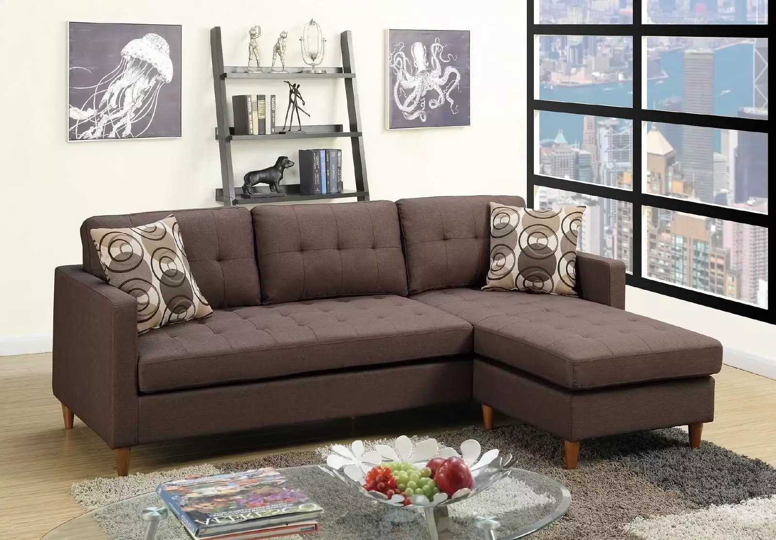 Zara Tufted Back Chocolate Modular Sectional Sofa Living Room Go Green Woods
