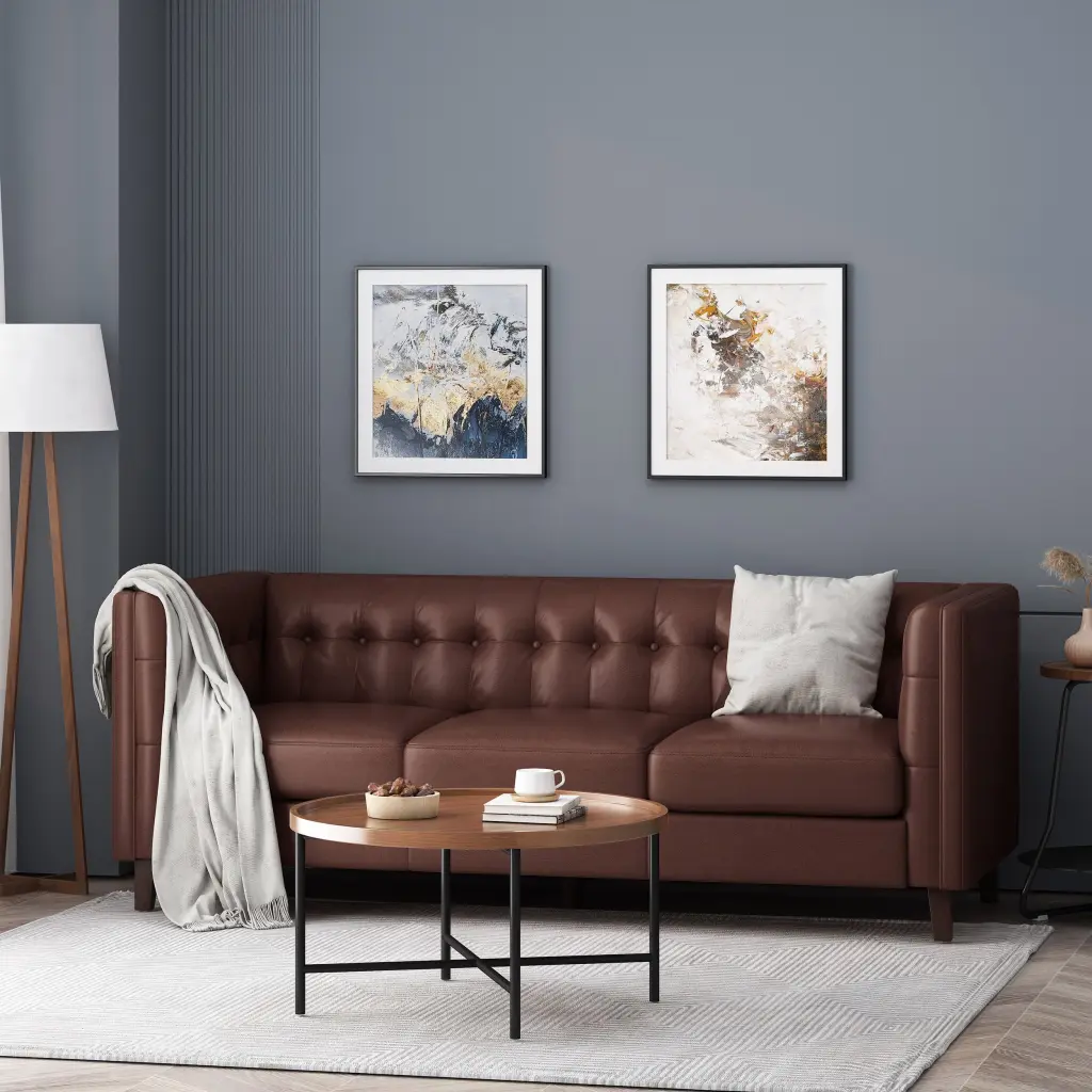 Mirod Comfy 3 Seat Sofa Tufted Back Modern Living Room Dark Brown nh-mirod