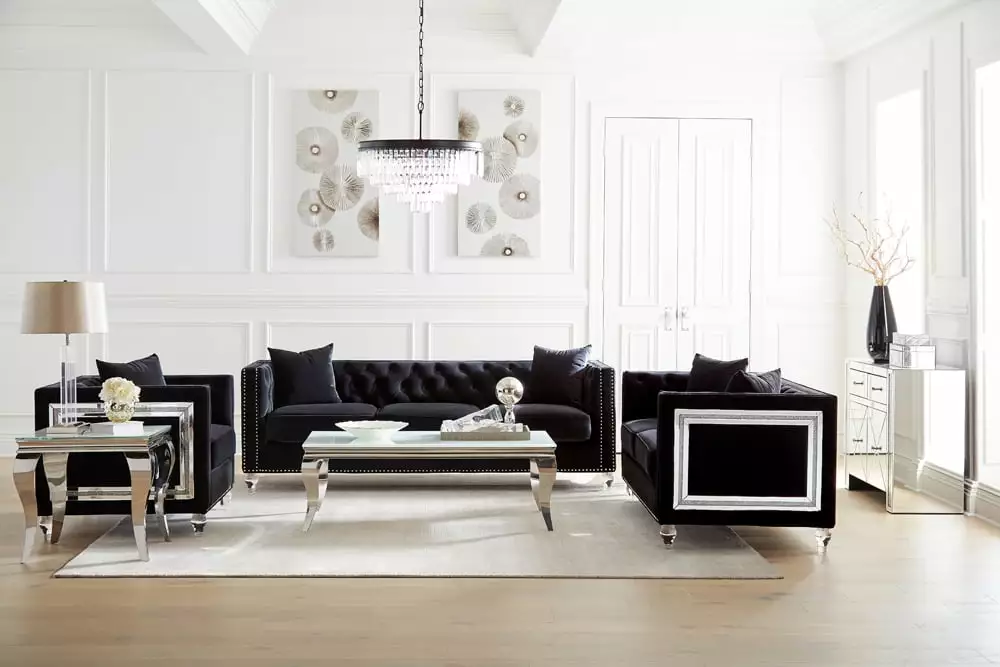 Delilah Upholstered Tufted Tuxedo Arm Sofa Black Modern Living Room Couch Coaster Company