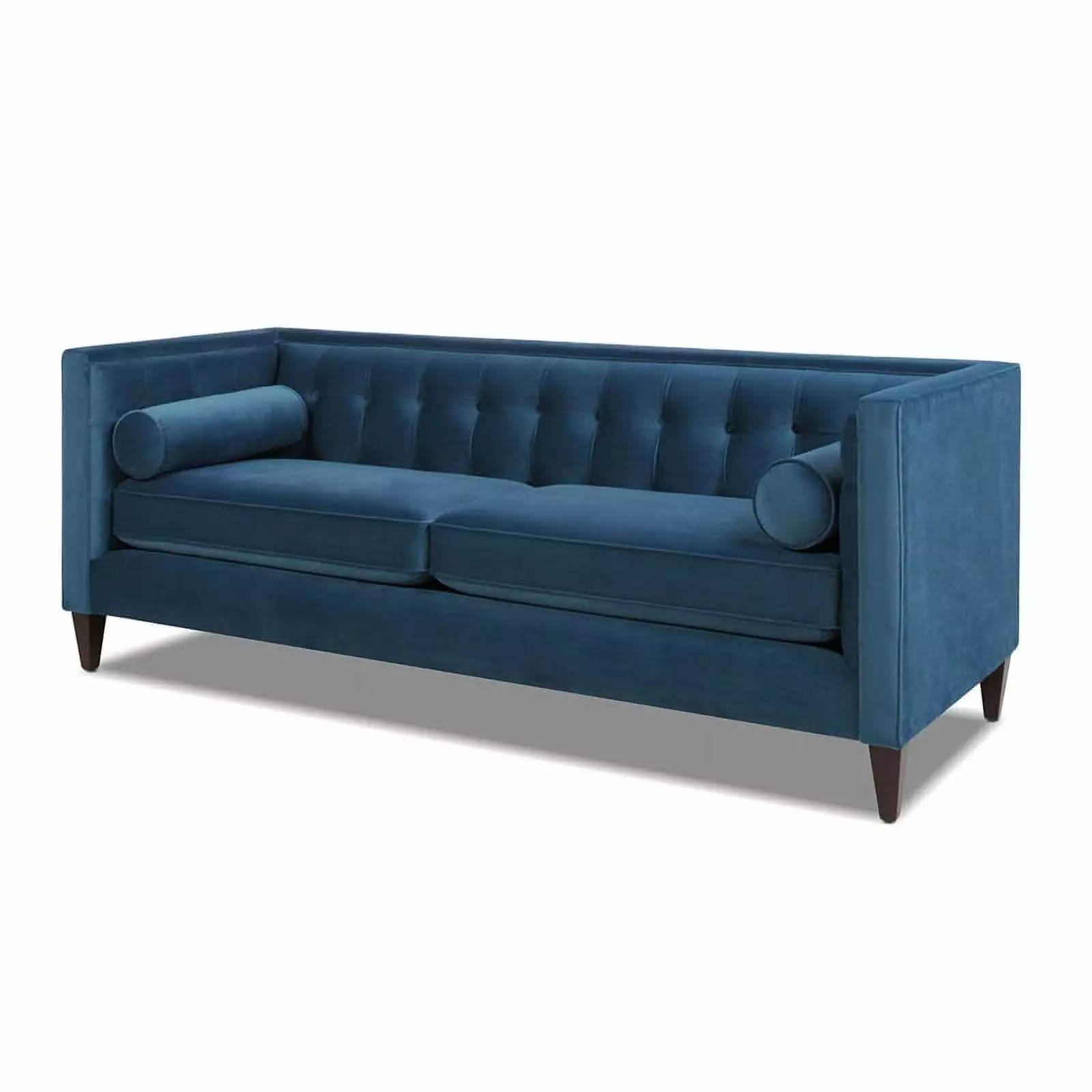 Maklaine Contemporary 84 Tufted Tuxedo Sofa Double Cushion Satin Teal Luxury Living Room Furniture