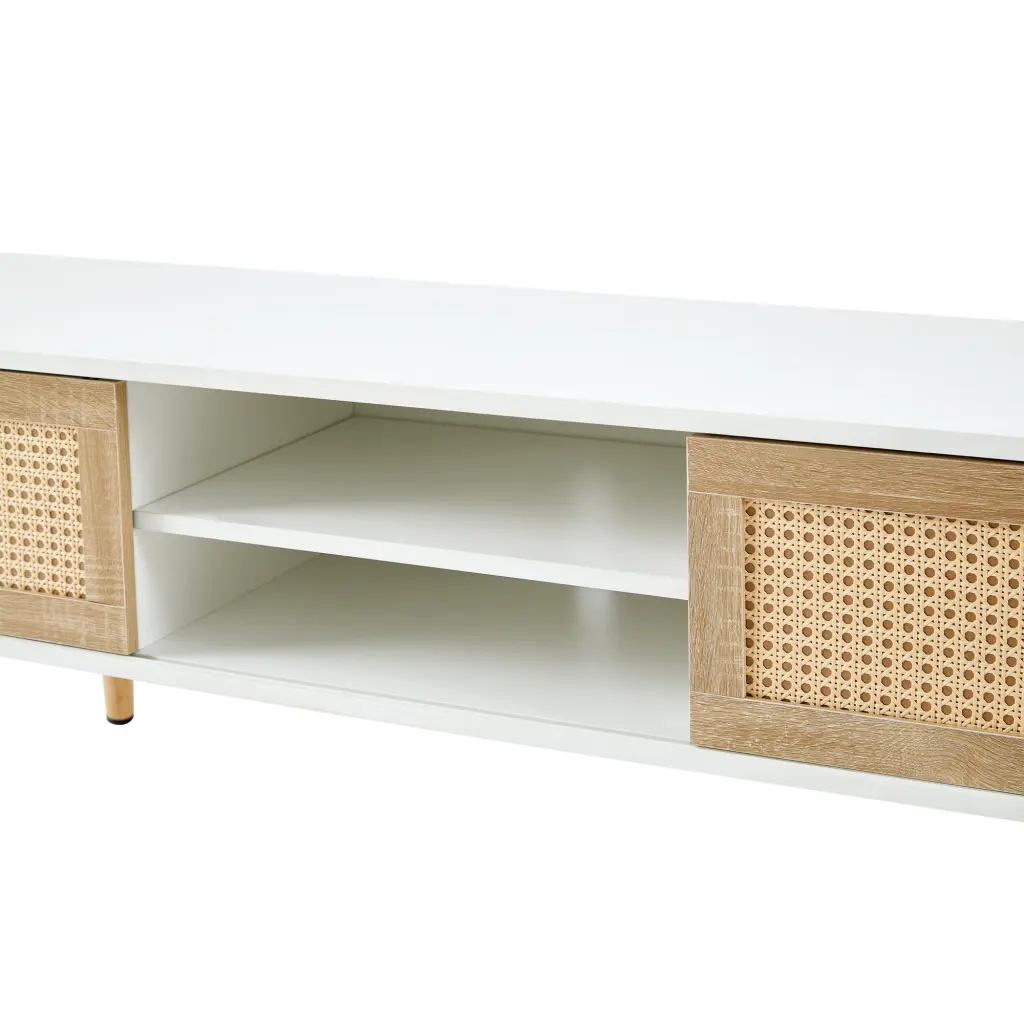 55.12 Inch Rattan TV Cabinet Double Sliding Doors Adjustable Storage sya furniture
