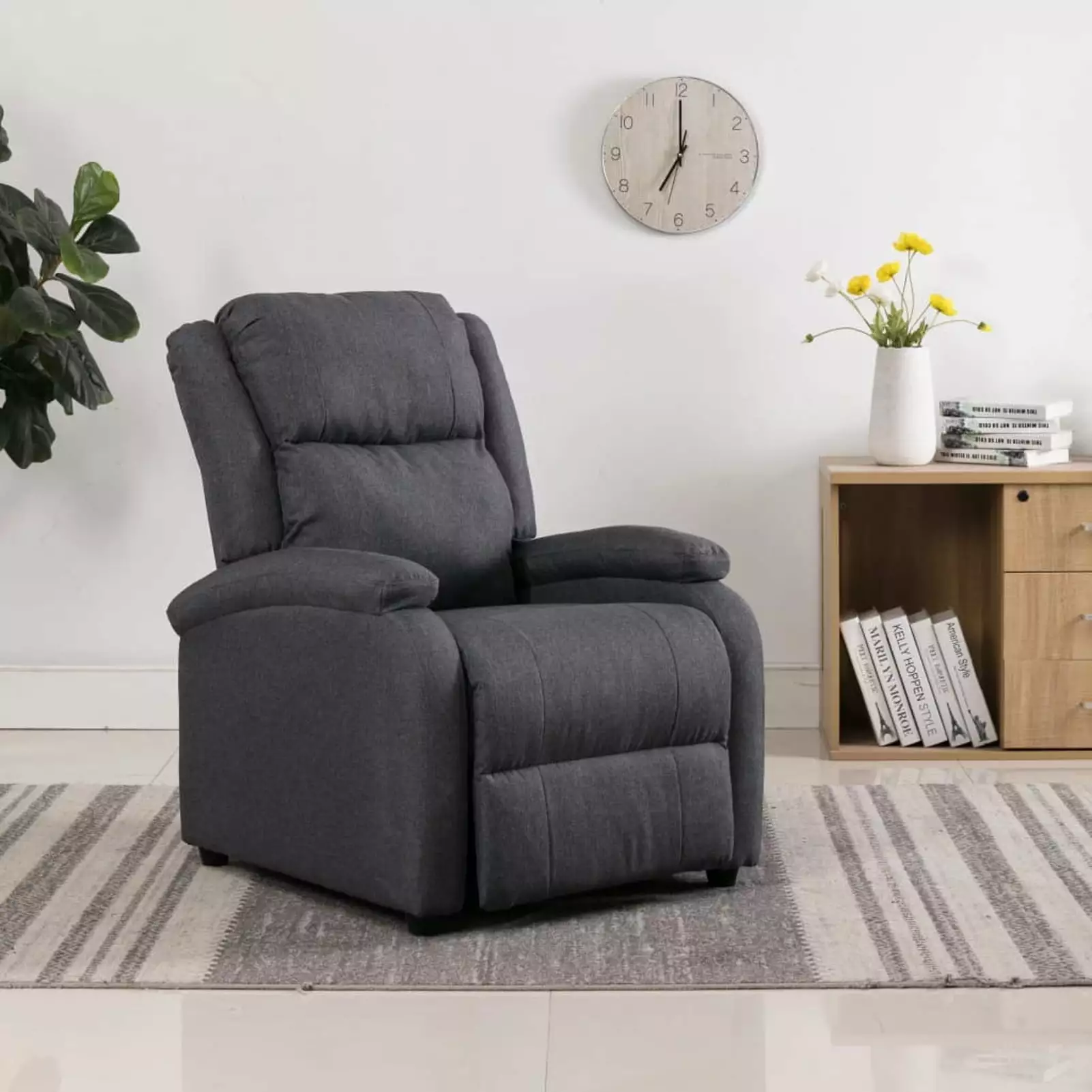 Eccomum TV Recliner Chair Dark Gray Fabric - Comfortable Lounge Chair Cup Holders Aibecy