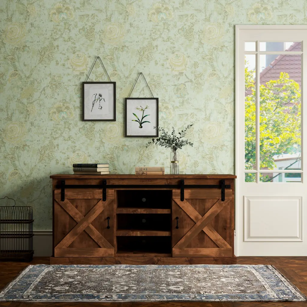 Farmhouse 66 Inch TV Stand Console TVs Up to 80 Inches No Assembly Required bridgevine home