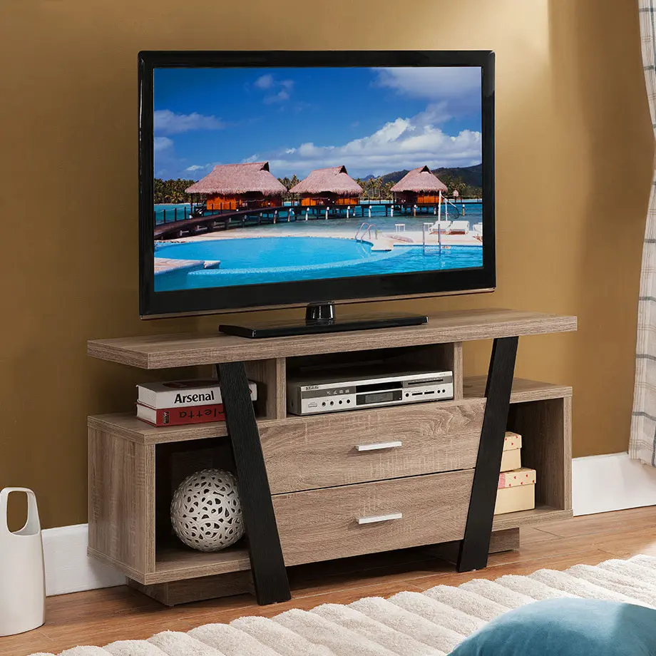 Home Entertainment Modern TV Stand - Two Drawers and Multi Shelving Media Console id international- inc.