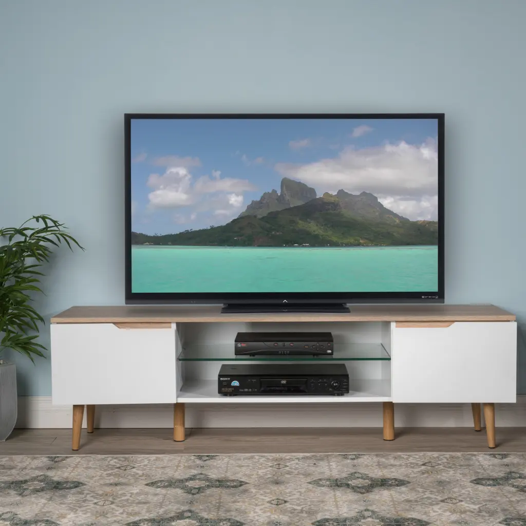 TV Stand White Oak 50-59 Inches Wood Entertainment Center Media Console nh-cloudhouse