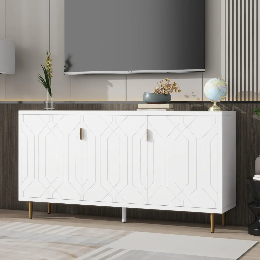 Modern TV Stand 3 Doors and Adjustable Shelves Living Room rnb