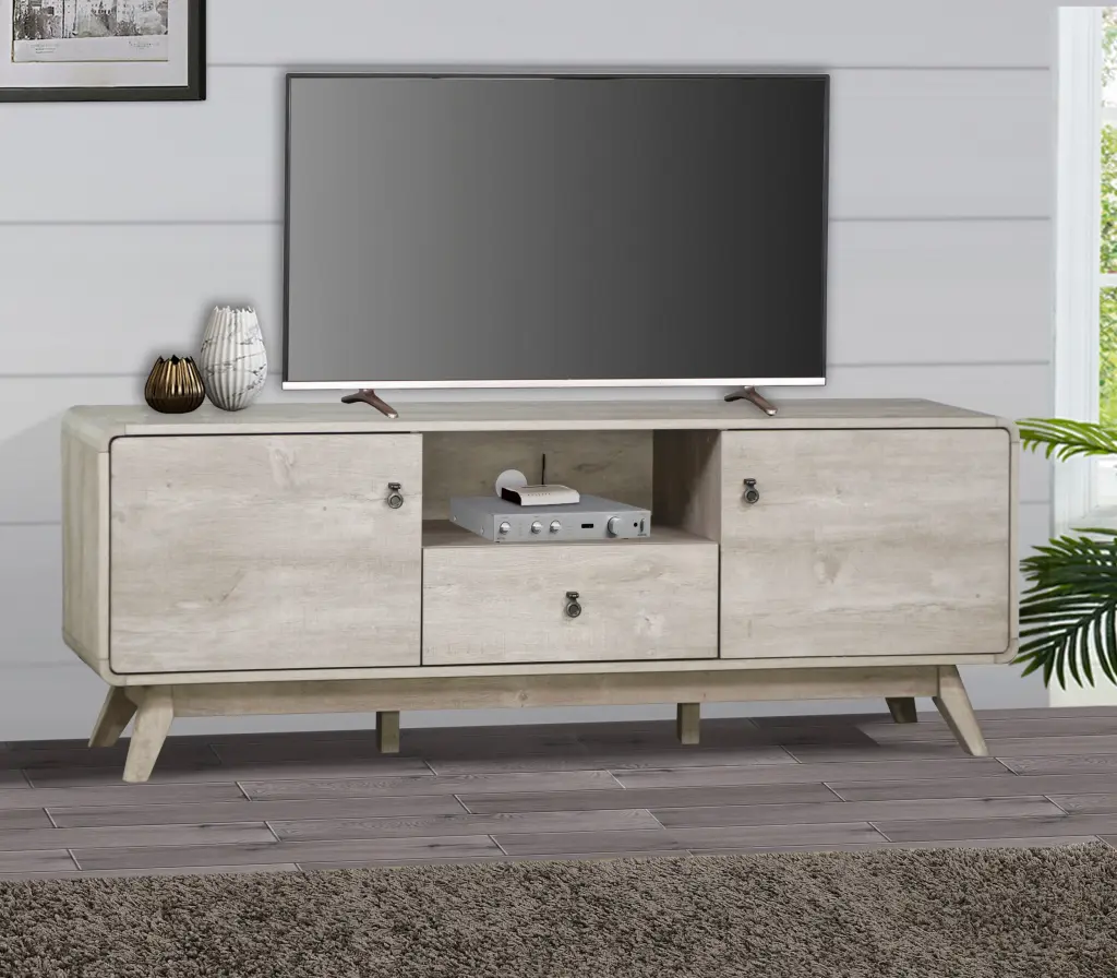 Elegant Washed Gray Modern TV Stand Media Console Large Storage Space singularity
