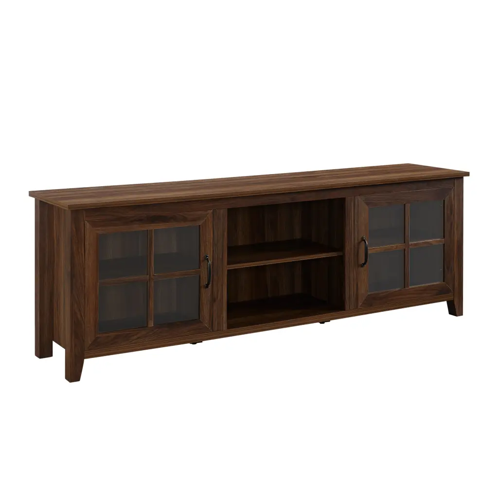 Modern Farmhoutilize 2 Door Glass Windowpane 70 Inch TV Stand 80 Inch TVs Dark walker edison