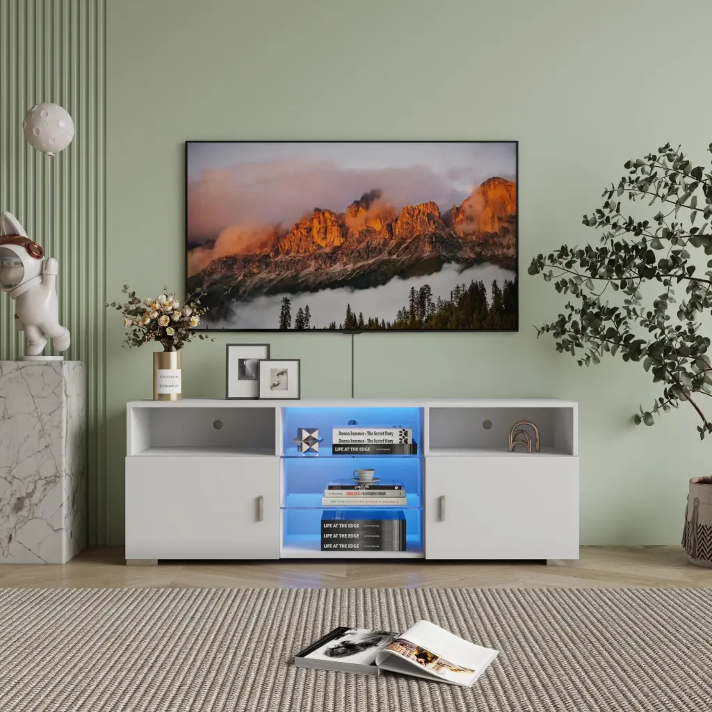 Modern TV Stand 32 to 60 Inch Television Media Console Storage Center dawn forest wood
