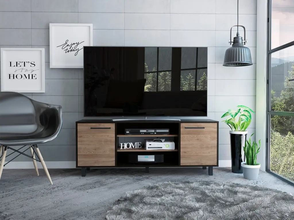 Cannon 3 Shelf 2 Door TV Stand Carbon Espresso Brown 60-69 Inch Media Console furniture max