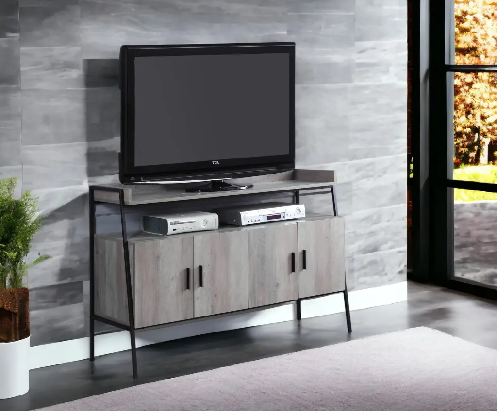 Grey Oak And Black 4 Door TV Stand 50 Inch Primary Living Space furniture max