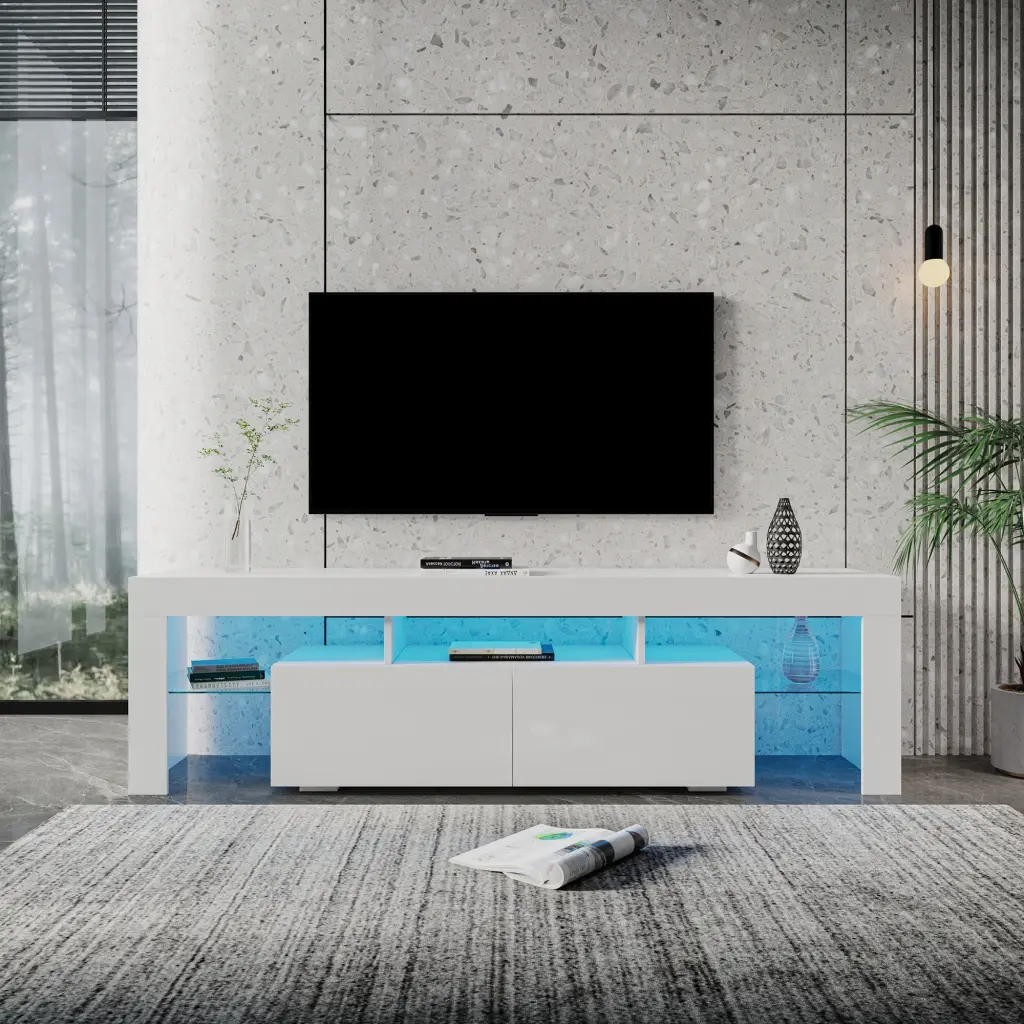 Modern Gloss White TV Stand 80 Inch TV 20 Colors LED and Remote joysource furniture