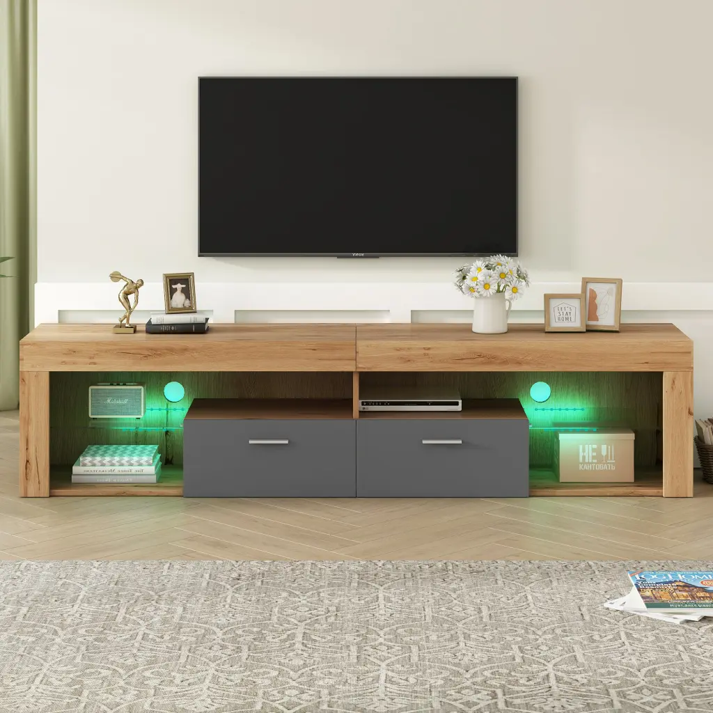 Modern Design TV Stand TVs Up to 80 Inches LED Lights mrs
