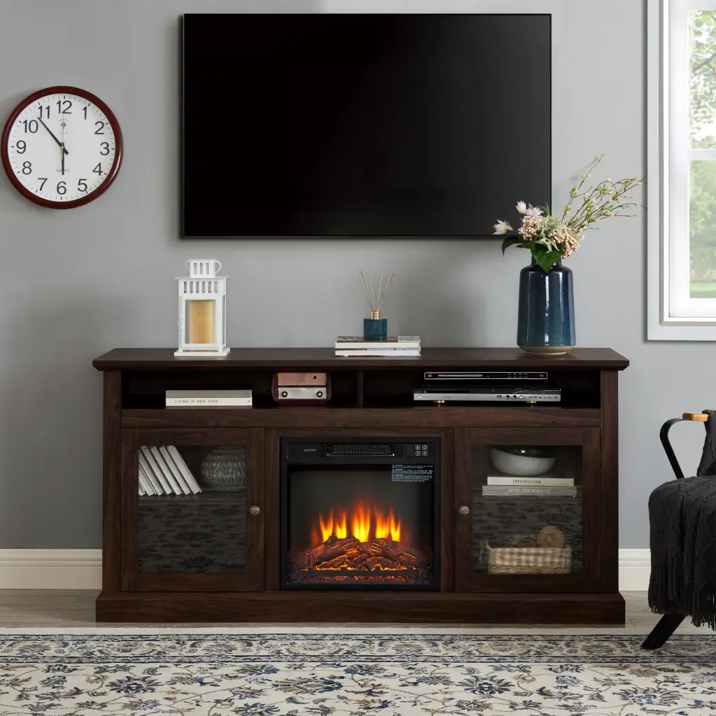 Contemporary TV Media Stand Entertainment Console 18 Inch Fireplace rnb