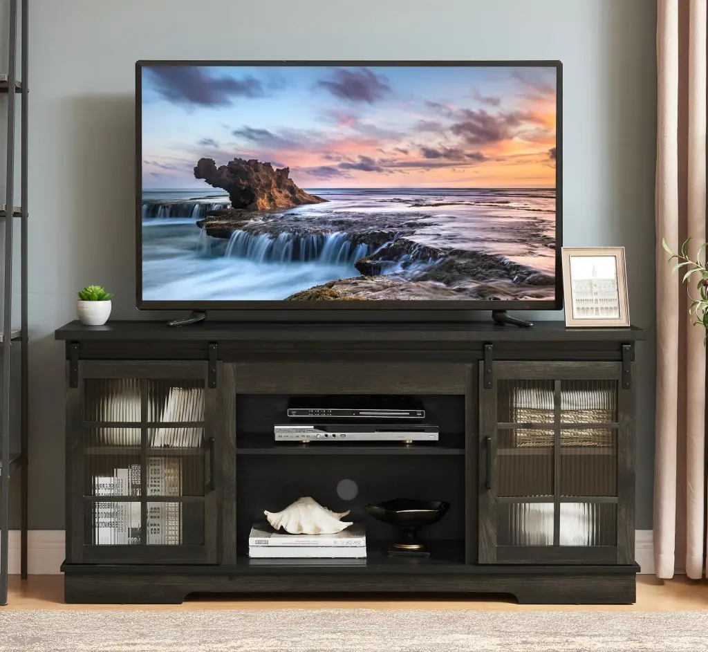 Multipurpose Sliding Door TV Stand Large Storage Cabinet and 2 Sliding Doors rnb