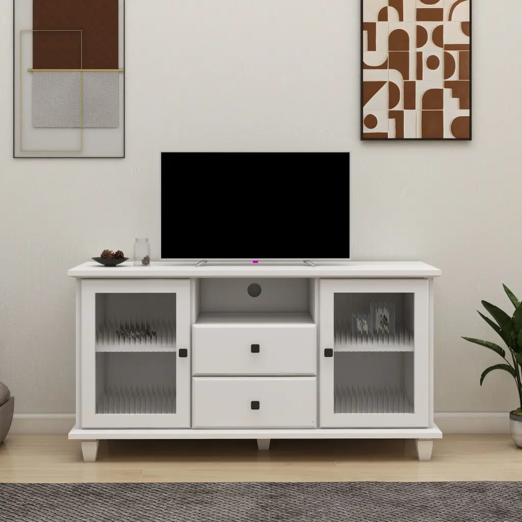 Ultra White Changhong Glass TV Cabinet White MDF Living Room rnb