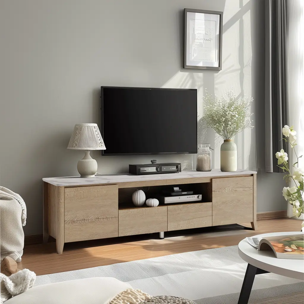 70 Inch Modern TV Stand LED Lights Entertainment Center TV Cabinet samchy